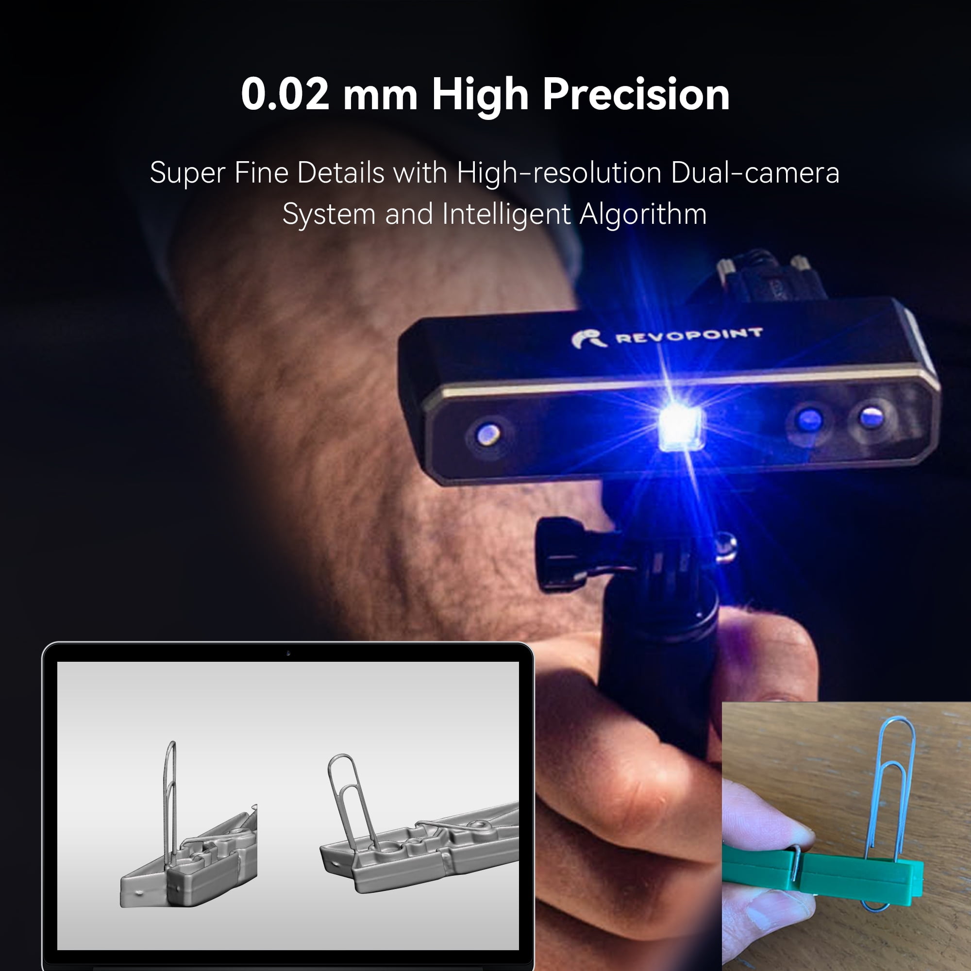 Revopoint MINI 3D Scanner 0.02 mm Precision Industrial Blue Light with Dual  Axis Turntable for 3D Printing Design Reverse Engineering