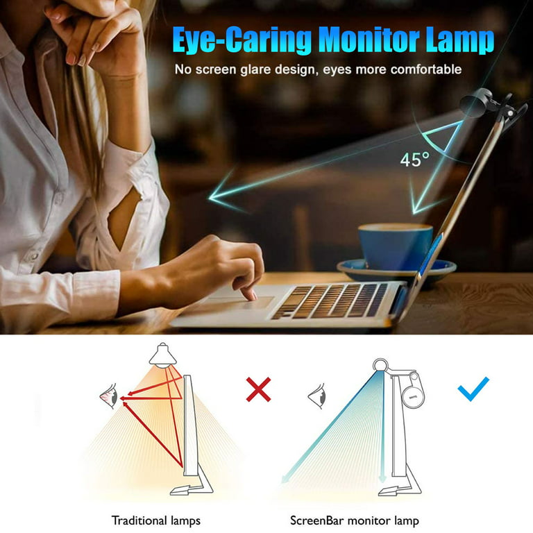 Quntis Computer Monitor Lamp, Screen Monitor Light Bar for Eye Caring,  e-Reading LED Task Lamp with Auto-Dimming, Dimmable Lamp Bar, Touch  Control, No Screen Glare Space Saving Home Office Desk Lamps 