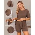 thumbnail image 3 of Ekouaer Women's Maternity Pajamas Sets 2 Piece Outfits Short Sleeve Shirts and Biker Shorts Pregnancy Loungewear Mama Clothes Dark Brown M, 3 of 7