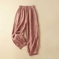 thumbnail image 2 of gbyLJF Womens Cotton Linen Pants Trendy Ruffle Trim Loose Fit Elastic Waist Pants Work Lounge Pants with Pockets A01_Pink XXL, 2 of 4