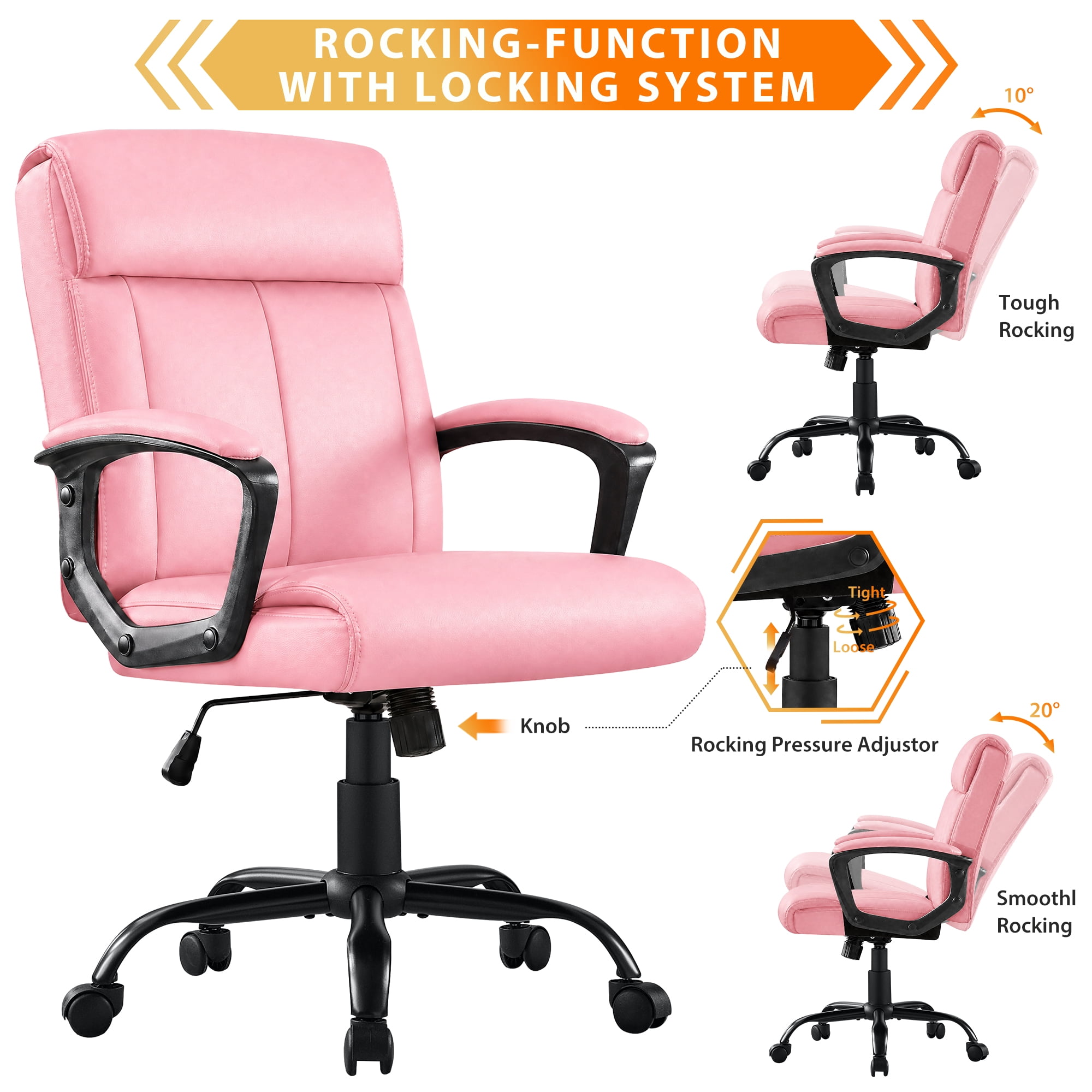 JONPONY Big and Tall Office Chair 300LBS Wide Seat Ergonomic Computer Desk Chair High Back Executive Leather Chair Adjustable Task Chair Lumbar Back Support 10 Hours Heavy Duty Design,Pink