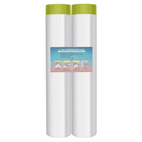 LLPT Tape and Drape 106.3”(Unfolded) x 66 Ft Each 2 Pack Pre-Taped Masking Film 0.31 Mil Painters Plastic Drop Cloth for Auto Wall Furniture Painti