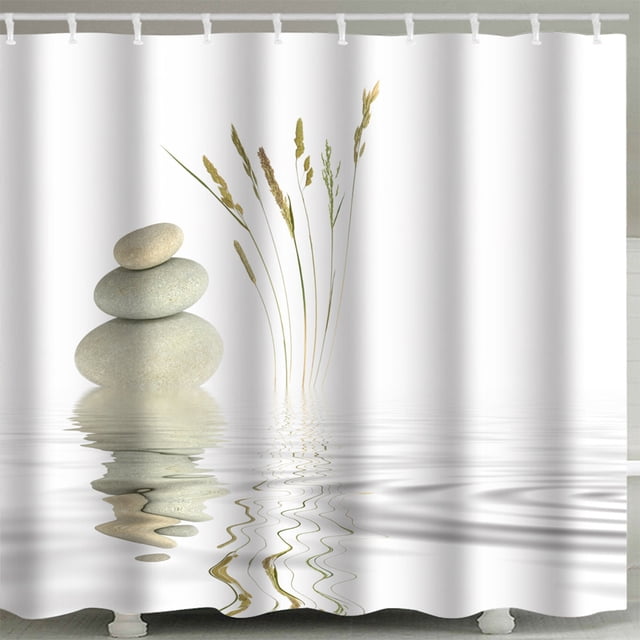 Toystoory Juego de cortinas de ducha impermeables Reed Lake Reflection para baño tranquilo Stone Water Grassy 180 * 200CM Type2 NO2