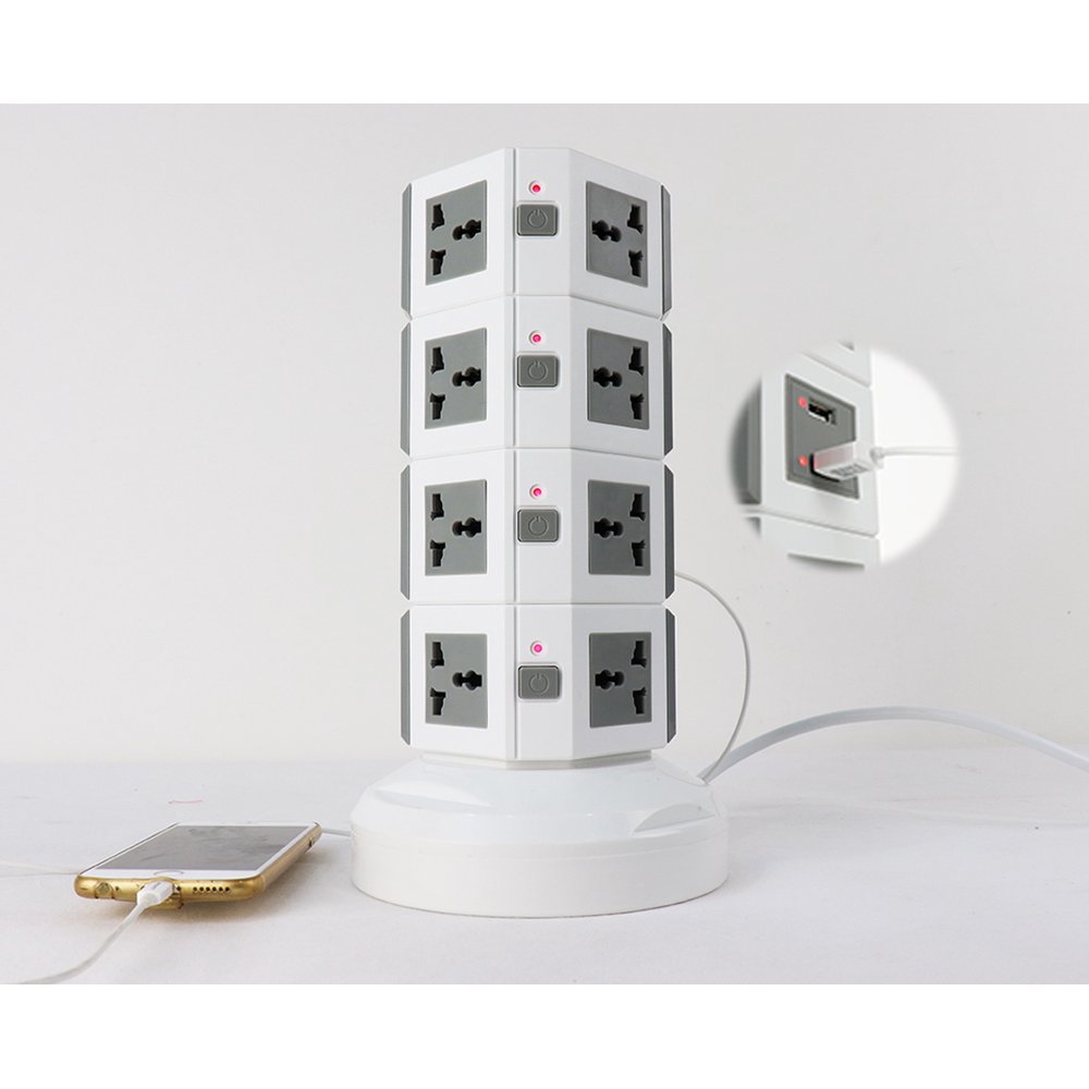 4 Tiers Power Strip Tower 14 Outlet with 4 USB Ports 10 Ft Long Cord