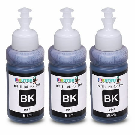 Refill Kit Epson INKUTEN - Set of 3 Refill Ink Kit 70ml for Epson T6641 Black Ecotank L100 L110 L120 L200 L210 L300 L350 L355 L550 L555 ()