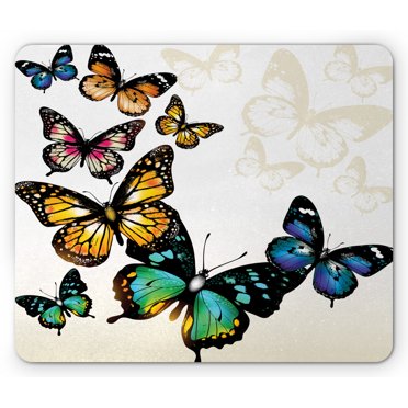 Butterfly Mouse Pad, Vivid Monarch Butterflies Flying Shades Shadows Dreamlike Fantasy Display, Rectangle Non-Slip Rubber Mousepad, Multicolor, by Ambesonne