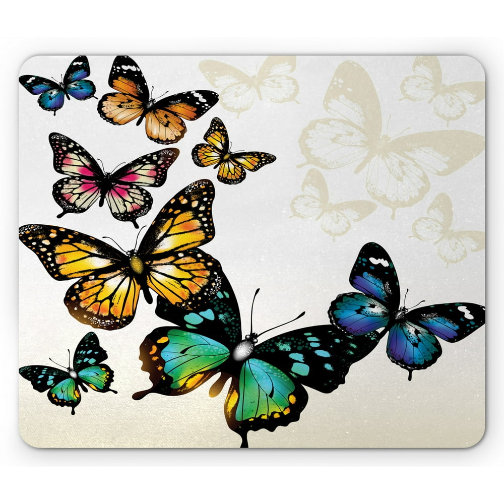 Butterfly Mouse Pad, Vivid Monarch Butterflies Flying Shades Shadows