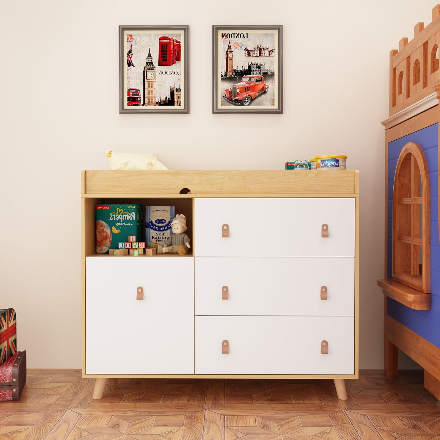 AIEGLE Changing Tables with Drawers and Open Shelf, Baby Dresser
