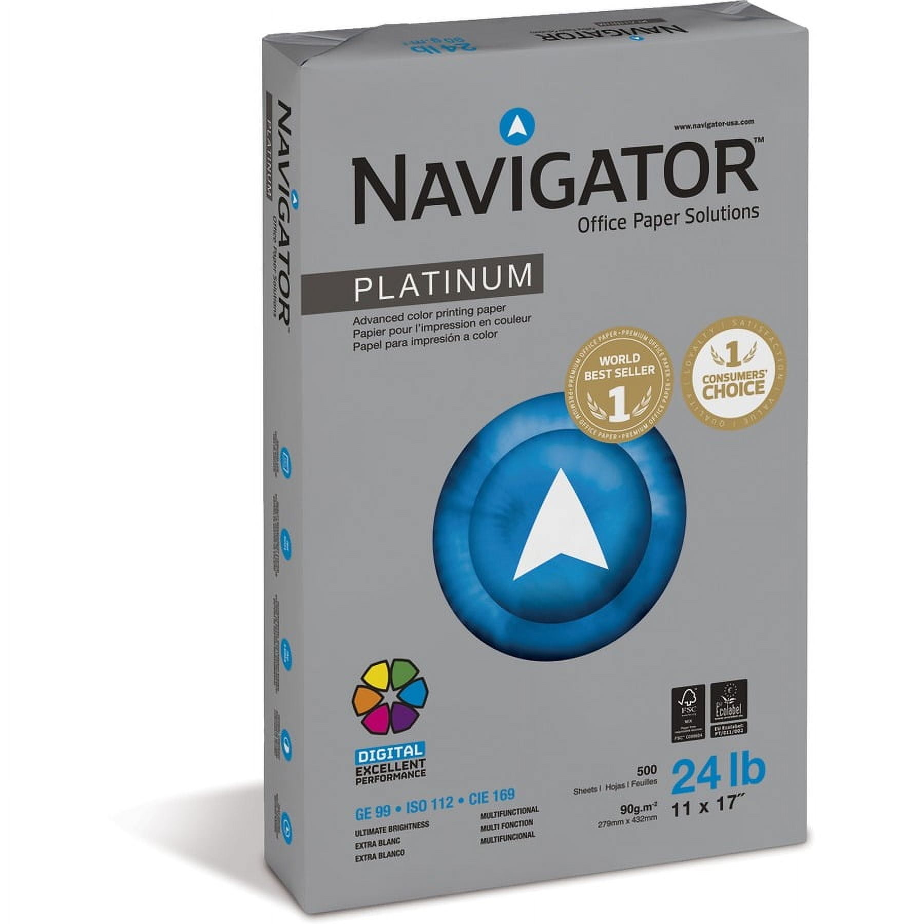 Navigator, SNANPL1724, Platinum Superior Productivity Multipurpose Paper - Silky Touch, 2500 Per Carton, Bright White