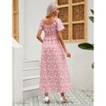 thumbnail image 5 of Tzou Women's Maternity Square Neck Short Sleeve Dress Summer Smocked Waist Ruffle Boho Maxi Dress, M Size, Pink, 5 of 6