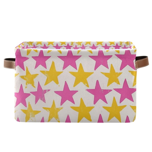 Yayeee Canvas Storage Basket with Handles for Shelves Fabric Bins Closet Organizer, Yellow Pink Stars