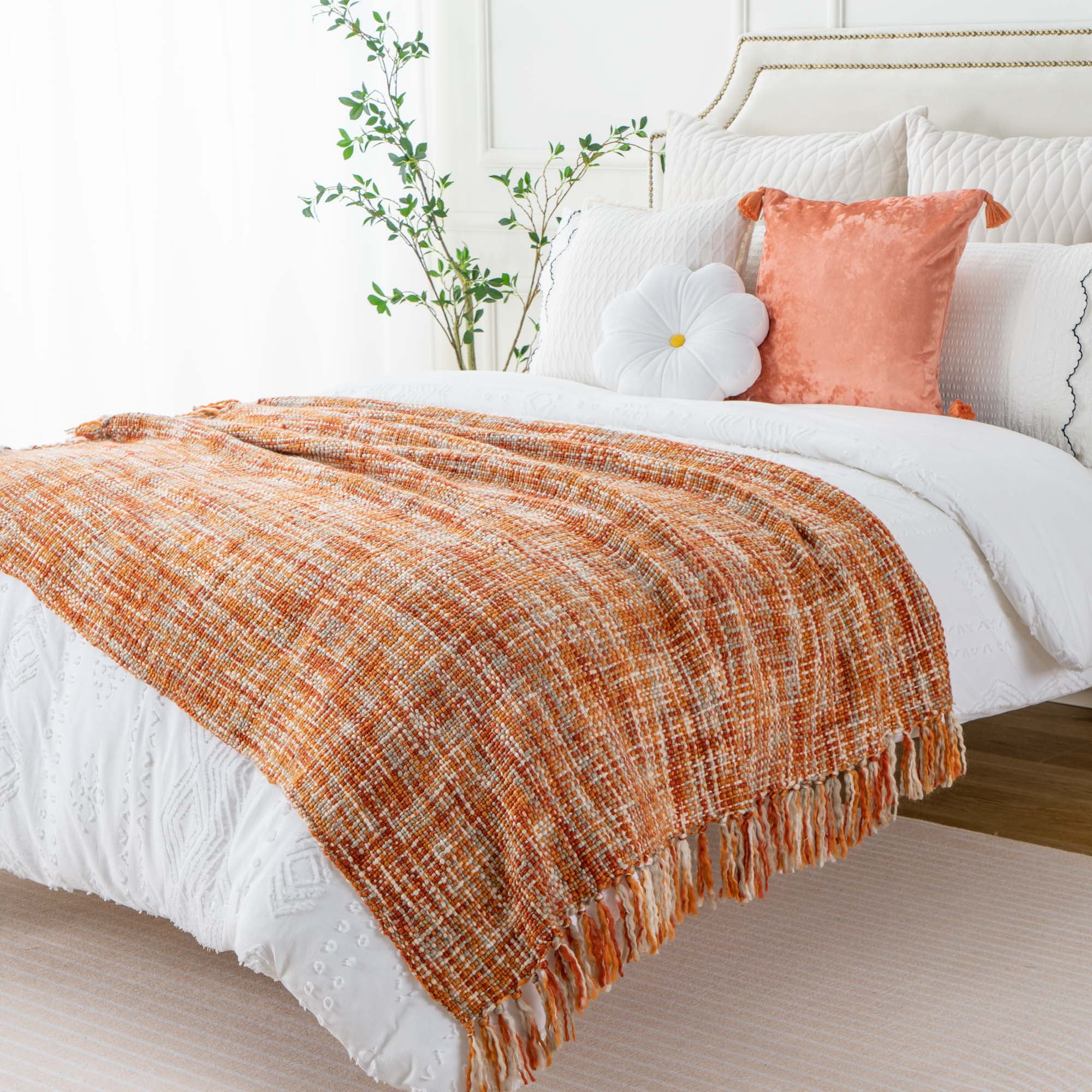 Battilo Home Battilo Decorative Yellow Baketweave Knit Throw Rustic Style Acrylic Throw Blanket For Sofa Couvh Spring Fall Orange Other 50 X 60