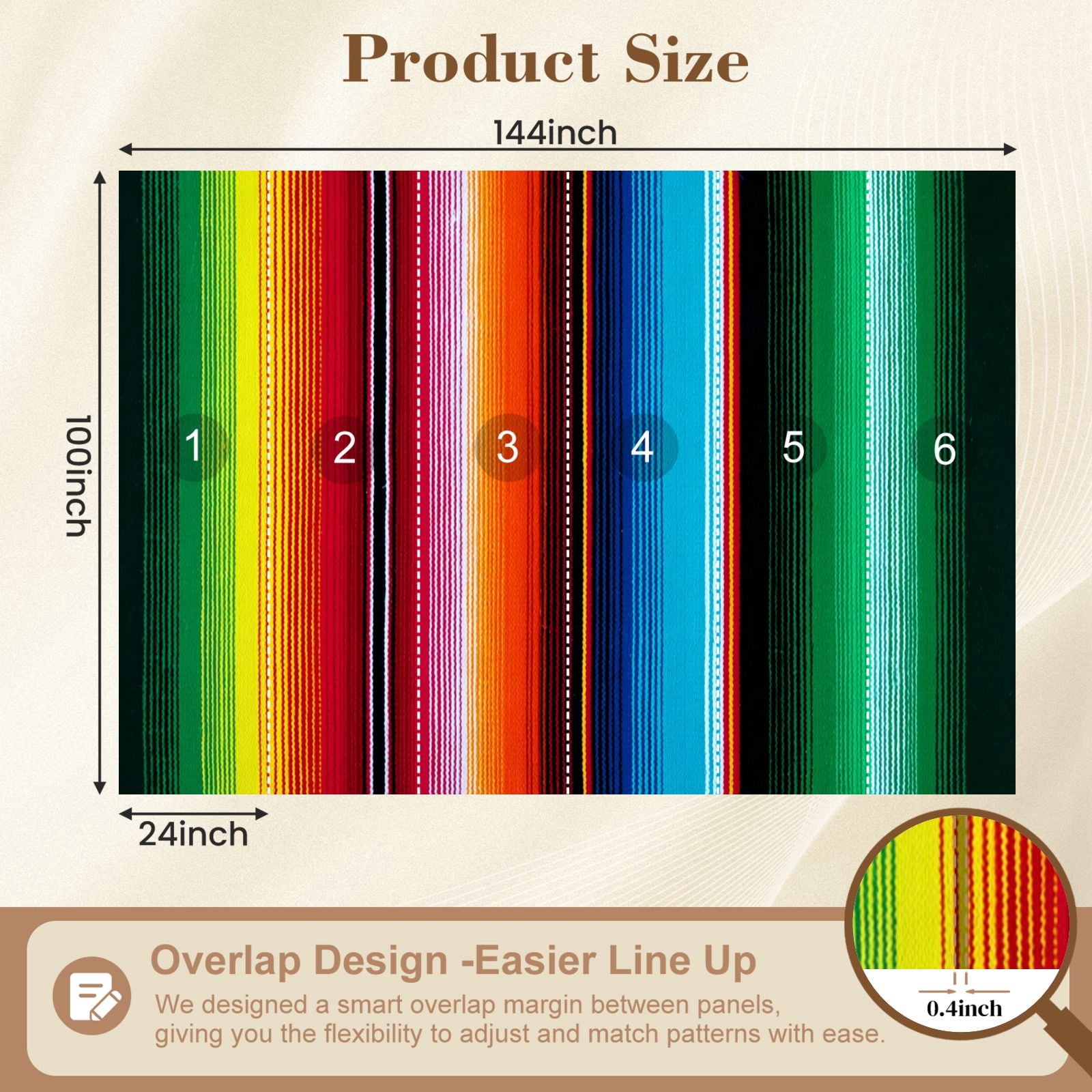 Wall Mural Peel and Stick colorful seamless mexican style serape gesign Self-Adhesive Wallpaper Removable Wall Decal Wall Sticker Home Decor for Living Room Bedroom 100"x144"