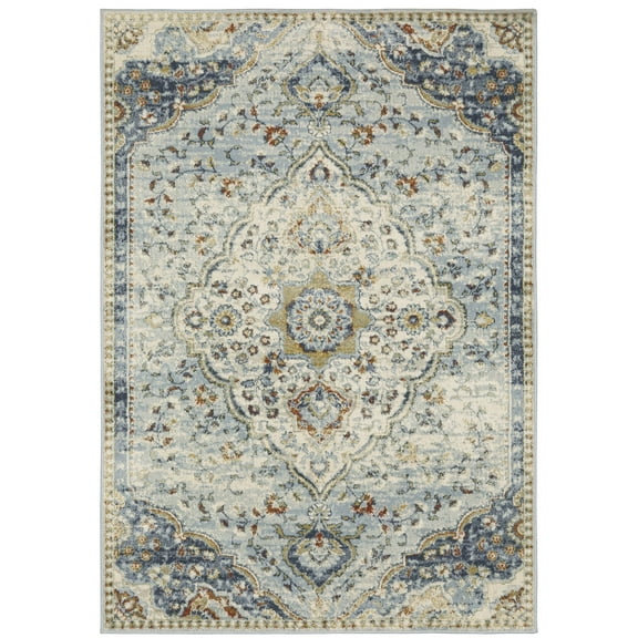 Oriental Weavers Branson Area Rug - BR01A - 6'7" x 9'2" - in Blue/ Multi - Vintage Inspired, Stain Resistant, Family and Pet Friendly , Dining, Living Room Rug