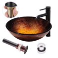 thumbnail image 2 of Aquaterior Retro Round Tempered Glass Vessel Sink P2 with ORB Faucet Mount Ring 1 1/2" Pop Up Drain Combo Set Bathroom Aquaterior Modern, 2 of 9