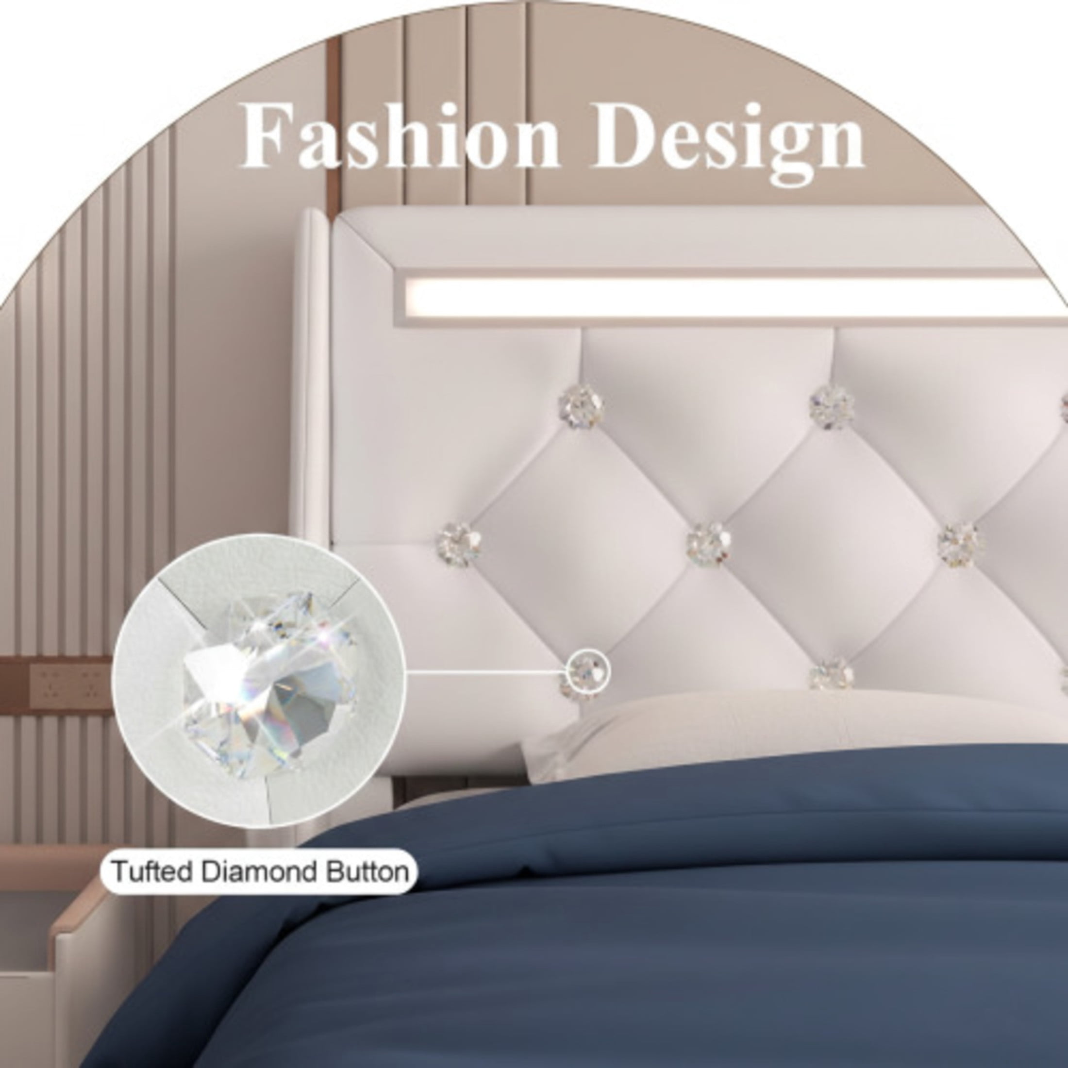 Noble House Ashrid Full Size Bed Frame with Charging Station, Storage Drawers & LED Lights, Metal Support, White