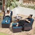 thumbnail image 6 of Yalissey 5PCS Outdoor Swivel Gliders Set with Ottoman Table, 360-Degree Swivel Rocker Lounge Chair,Wicker Bistro Furniture Set(Blue), 6 of 6