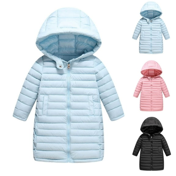 TAGOLD Winter Coats for Girls Solid Hooded Long Sleeve Over-Knee Mid-Length Thick Jacket 3-12 Years