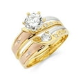 thumbnail image 1 of Wellingsale Ladies Solid 14k 3 Tri Color White Yellow and Rose / Pink Gold Polished Diamond Cut CZ Cubic Zirconia Engagement Ring + Wedding Band Bridal Set - Size 8, 1 of 3