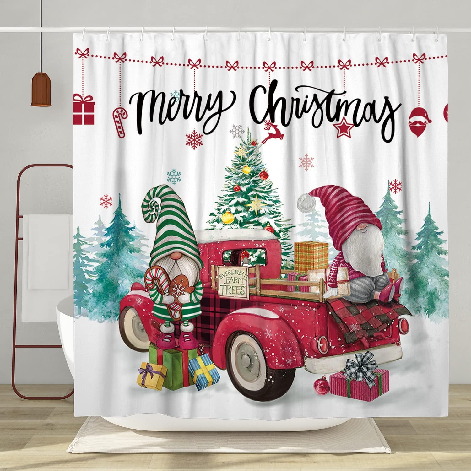 SPXUBZ Christmas Shower Curtains for Bathroom Winter Red Truck Holiday