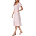 thumbnail image 4 of Puff Sleeve Dress for Women's Square Neck Summer Smocked Wedding A Line Midi Dresses with Pockets S Pink, 4 of 6