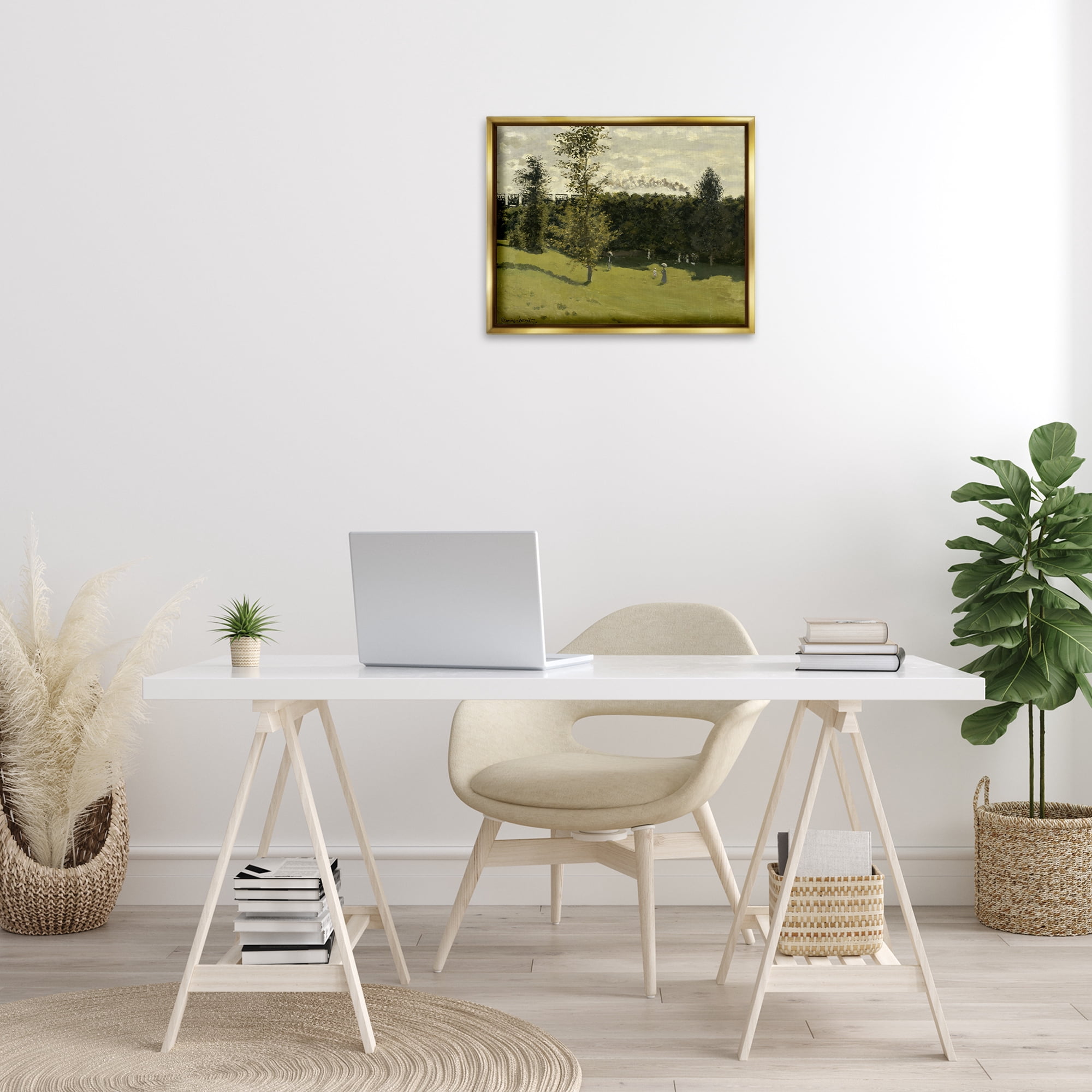 Stupell Industries Classic Train in Countryside Landscape & Nature Painting Gold Floater Framed Canvas Art Print Wall Art, 21 x 17