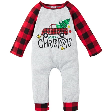 

LOVEBAY Newborn Baby Girl Boy Christmas Outfit My First Christmas Romper Plaid Pants Toddler Baby Girls Clothes