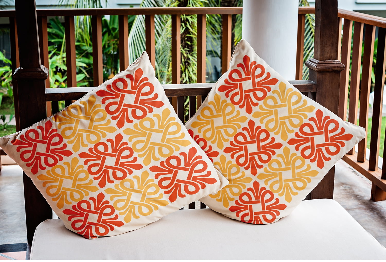20"x20" Square Simply Daisy Tiki Square Poly Indoor/Outdoor Pillow, Bright Orange Qty 1