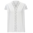 thumbnail image 5 of TKLPEHG Womens Short Sleeve Tops V-Neck Lace Stitching Shirt Short Sleeve T Shirts Going Out Tops Summer Loose Shirts Fashion Casual Solid Color Blouses (White,XXL), 5 of 7