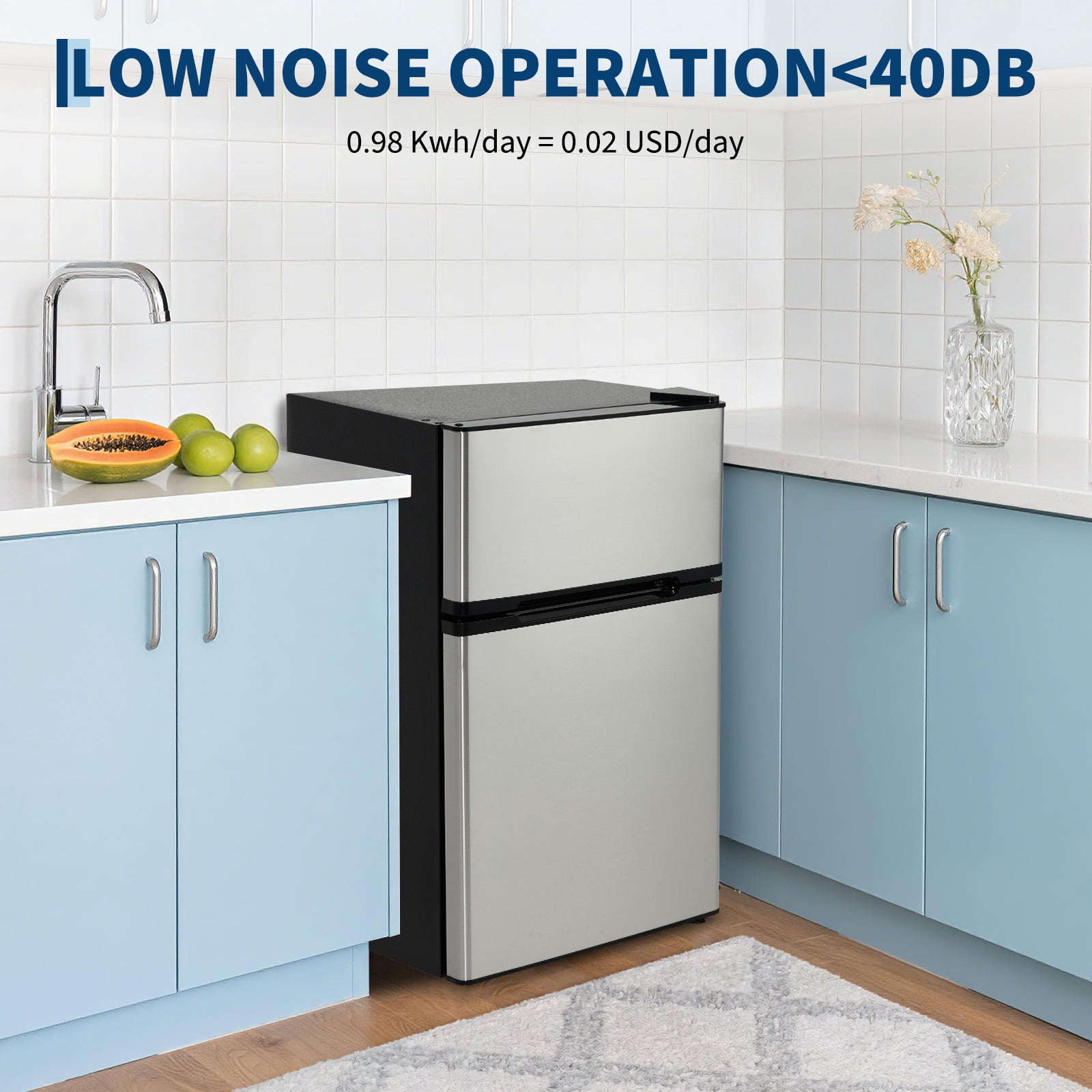 Double Door Mini Fridge with Freezer – 3.1 Cu.Ft Compact Refrigerator, Adjustable Thermostat, Energy Efficient, Ultra Quiet, Reversible Door, Perfect for Bedroom, Office, Dorm