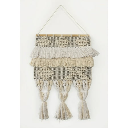 LR Home Geometric Neutral Natural / Ivory Fringed Tasseled 18 in. x 26 in. Wall Hanging