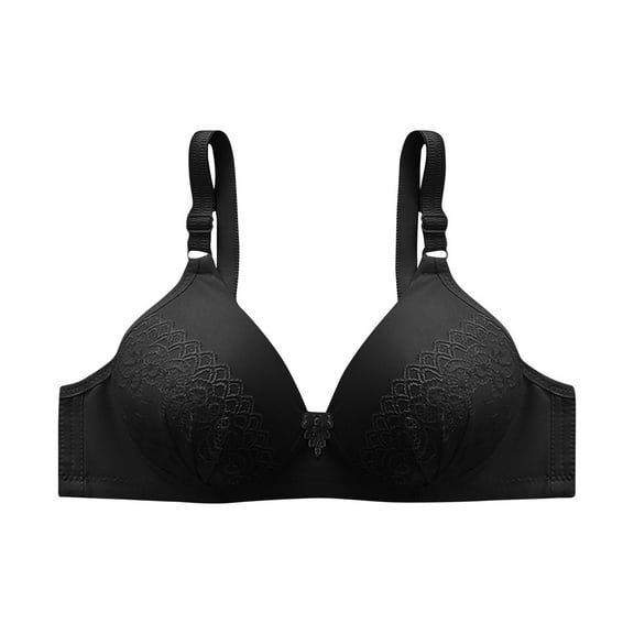 Loopsun Plus Size Bras for Women, Womens Embroidered Glossy Comfortable Breathable Bra Underwear No Rims Black 42