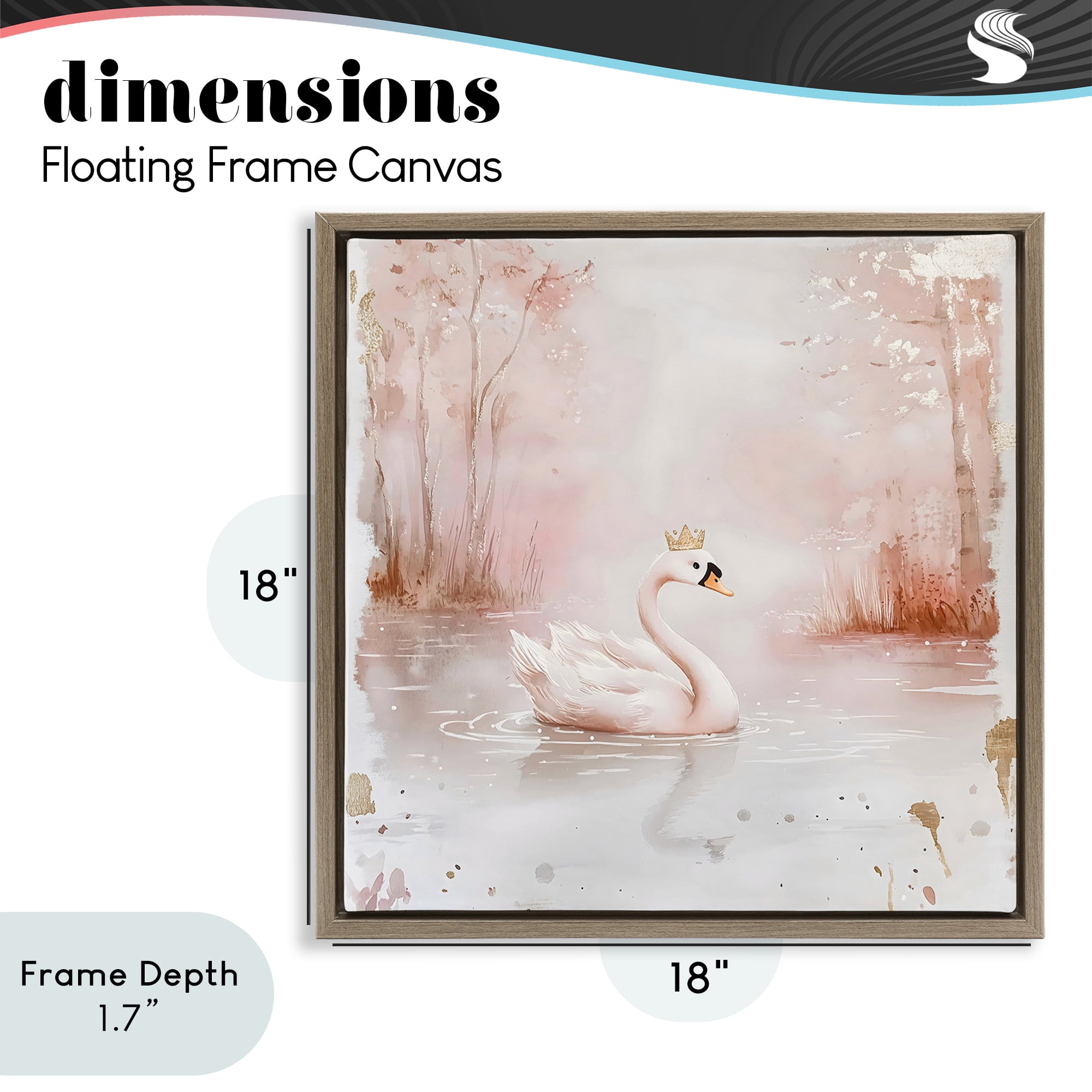 Stupell Industries Swan with Crown in Pastels Brown Framed Floater Canvas Wall Art, design by Creative Studio