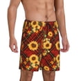 thumbnail image 2 of Logiee Red Plaid Sunflower Print Men's Pajama Shorts with Drawstring & Pockets,Sleep Shorts for Men,Sleepwear Bottoms,Elastic Waistband Loungewear-3X-Large, 2 of 6