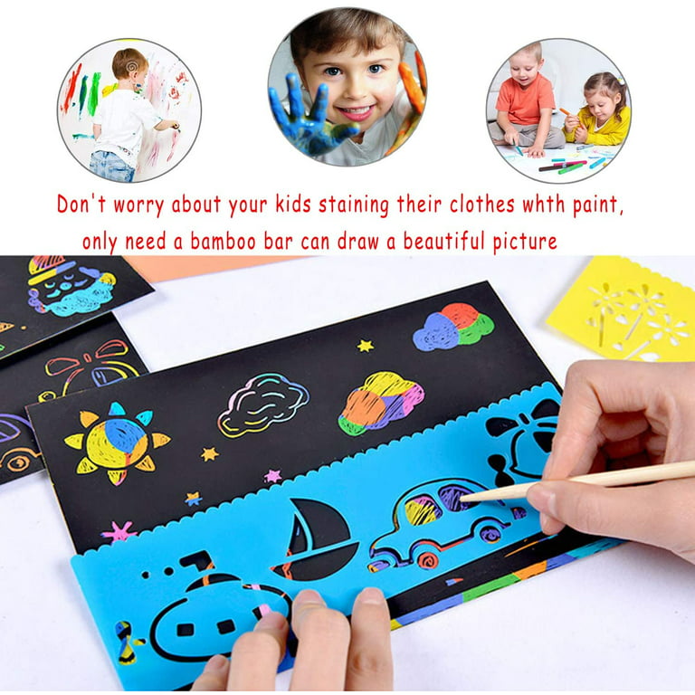 Scratch Paper Art Set for Kids Rainbow Magic Scratch Off Paper Black Scratch Sheets Notes Cards Boards Doodle Pads Childrens Arts and Crafts Projects