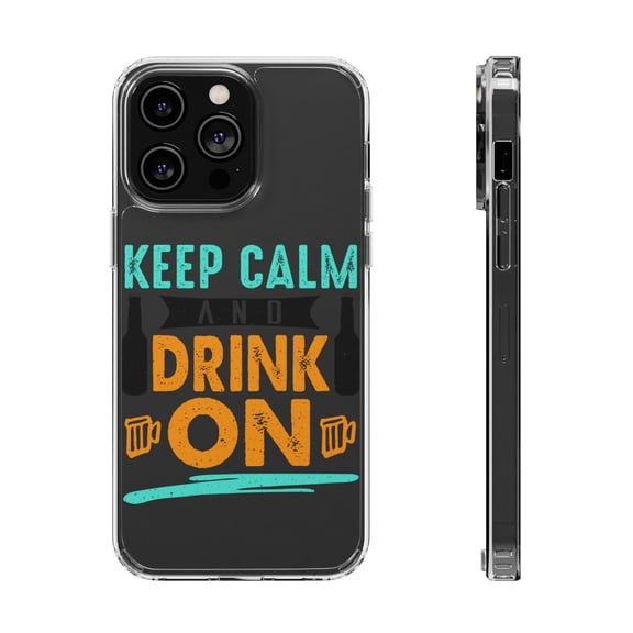 DistinctInk Clear Hybrid Case for Apple iPhone 15 Pro (6.1" Screen) - Keep Calm And Drink On - Wireless Charging Compatible
