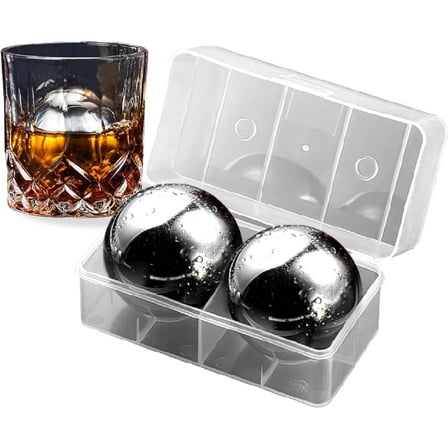 2Pcs XL Stainless Steel Whiskey Balls, Metal Reusable Ice Cubes, 2.2"/55mm Round Ice Balls for Whiskey Beverage Chiller Whiskey Stones Rocks, Whiskey Gifts for Men Husband Birthday (55mm)