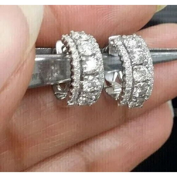 3Ct Round Lab Created Diamond Women's Huggie Hoop Earrings 14K White Gold Plated