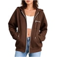 thumbnail image 2 of CBASIHI Womens Zip Up Hoodies with Pockets- Fall Casual Trendy Drop Shoulder Long Sleeve Oversized Sweatshirts Brown Size XL, 2 of 8