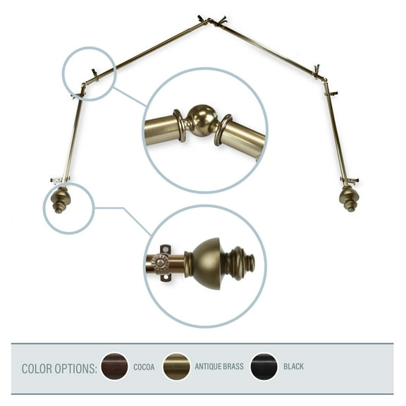 Madalena 13/16" 4-Sided Bay Window Curtain Rod - Antique Brass