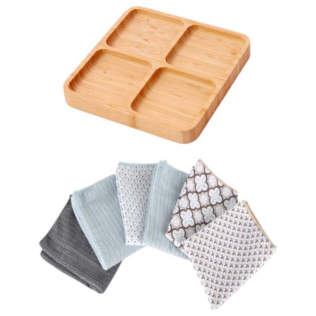 Set De Charola En Bambú Con Div Y Toallitas Adsorventes Para Cocina Zense