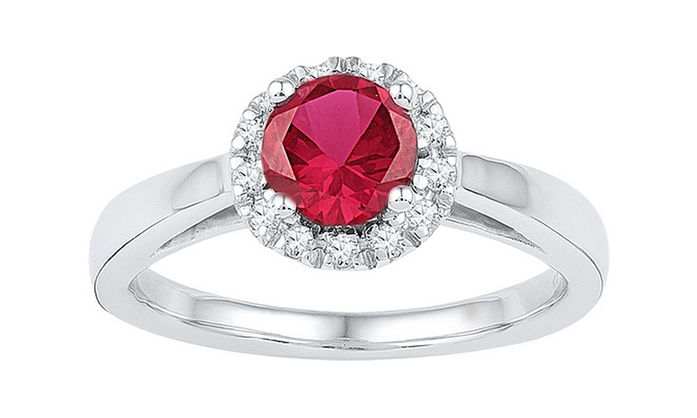 Jewels By Lux 10k White Gold Womens Labcreated Ruby & Diamond Cocktail Ring 11/10 Cttw
