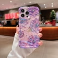 thumbnail image 2 of for iPhone 12 Pro Wavy Case, [Curly Protection Frame][Vintage Glossy Oil Painting Floral Print] with Lovely Bead Chain for Grils and Women (Purple), 2 of 14