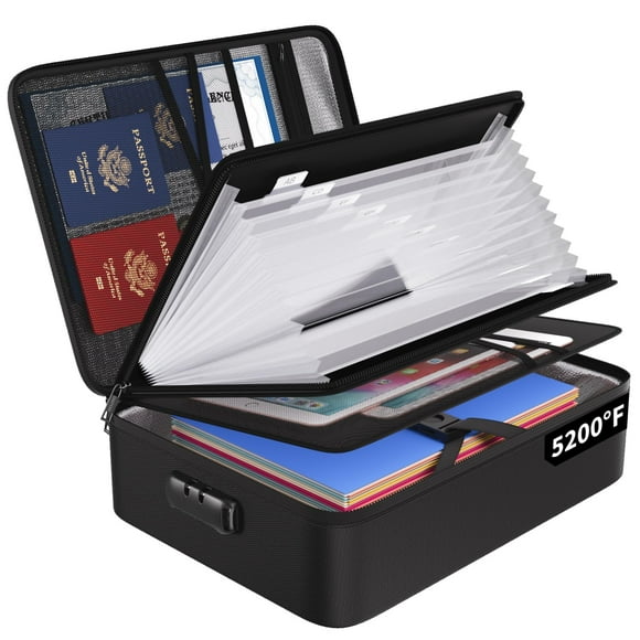 ENGPOW 5200℉ Fireproof File Organizer Bag with 13 Pocket Accordion File Folder,Document Organizer Box with Lock&Labels,Multi-Layer Portable Home Trave