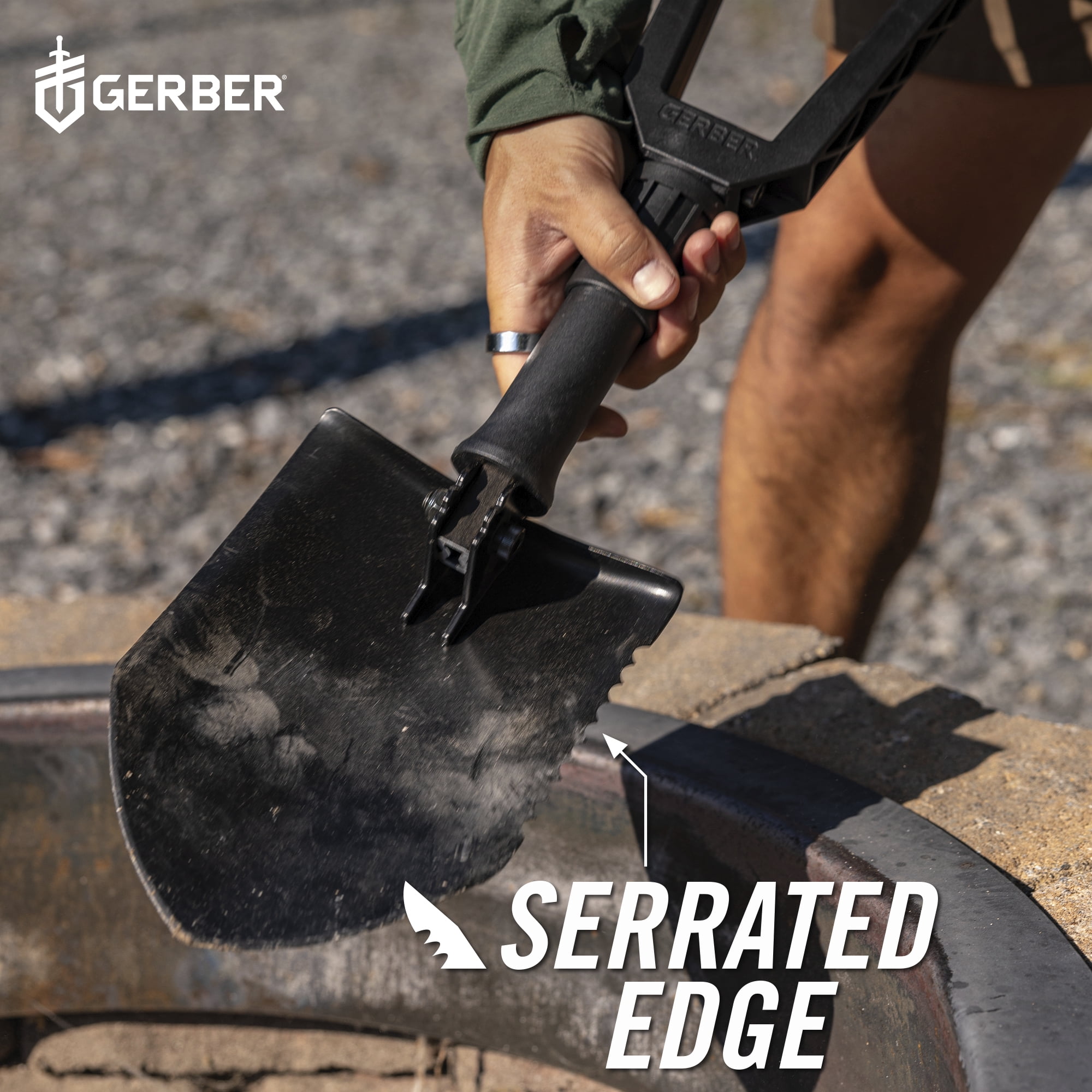 Gerber Gear Folding Spade E-Tool, Heavy-Duty Camping Shovel with Serrated Edge, Compact Survival Gear, Black