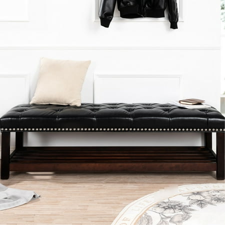 Solid Wood and PU Bench with Sponge Seat / Sturdy and Elastic for Bedroom Decor