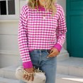 thumbnail image 6 of SMihono Knitting Pullover Short Sweaters for Women Loose Casual Womens Long Sleeve Houndstooth Print Fashion Ladies Sweaters Tops Crew Neck Female Leisure Hot Pink M, 6 of 6