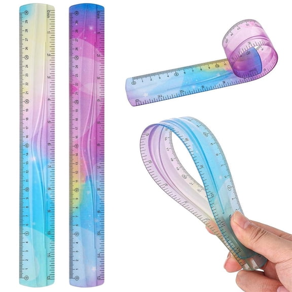 Artrylin 2pcs Flexible Rulers, 12 inch/30 cm Bendable Rulers Soft Plastic Bendy Ruler Bulk Gradient Colorful Flex Ruler Set with Inches and Metric for Students Classroom Office