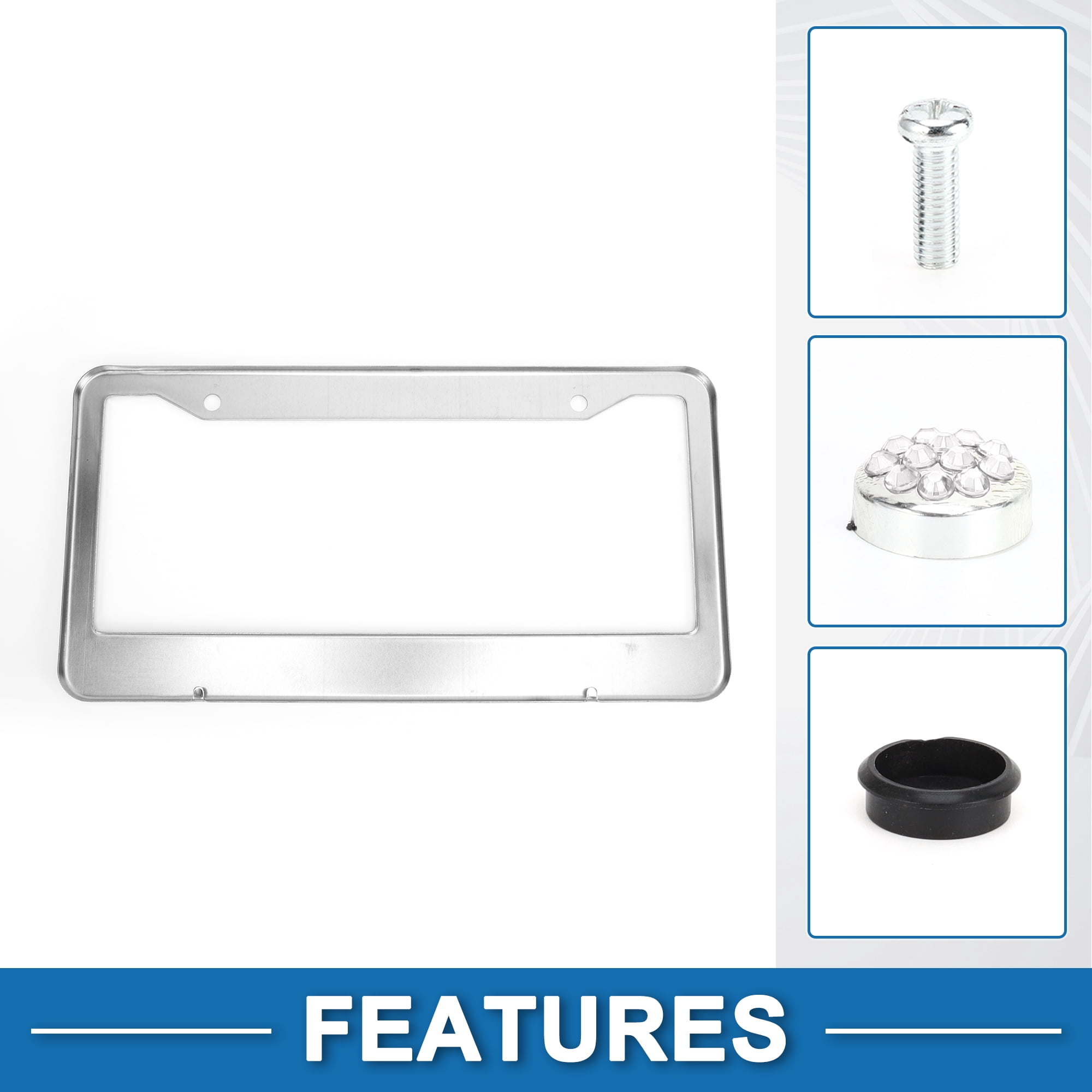 Unique Bargains Stainless Steel License Plate Holder with Round Holes White