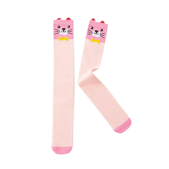 Xfvqtps Girls Knee High Socks Funny Cartoon Animal Pattern Kids Long Boot Socks Cozy Warm Cotton Socks Pink
